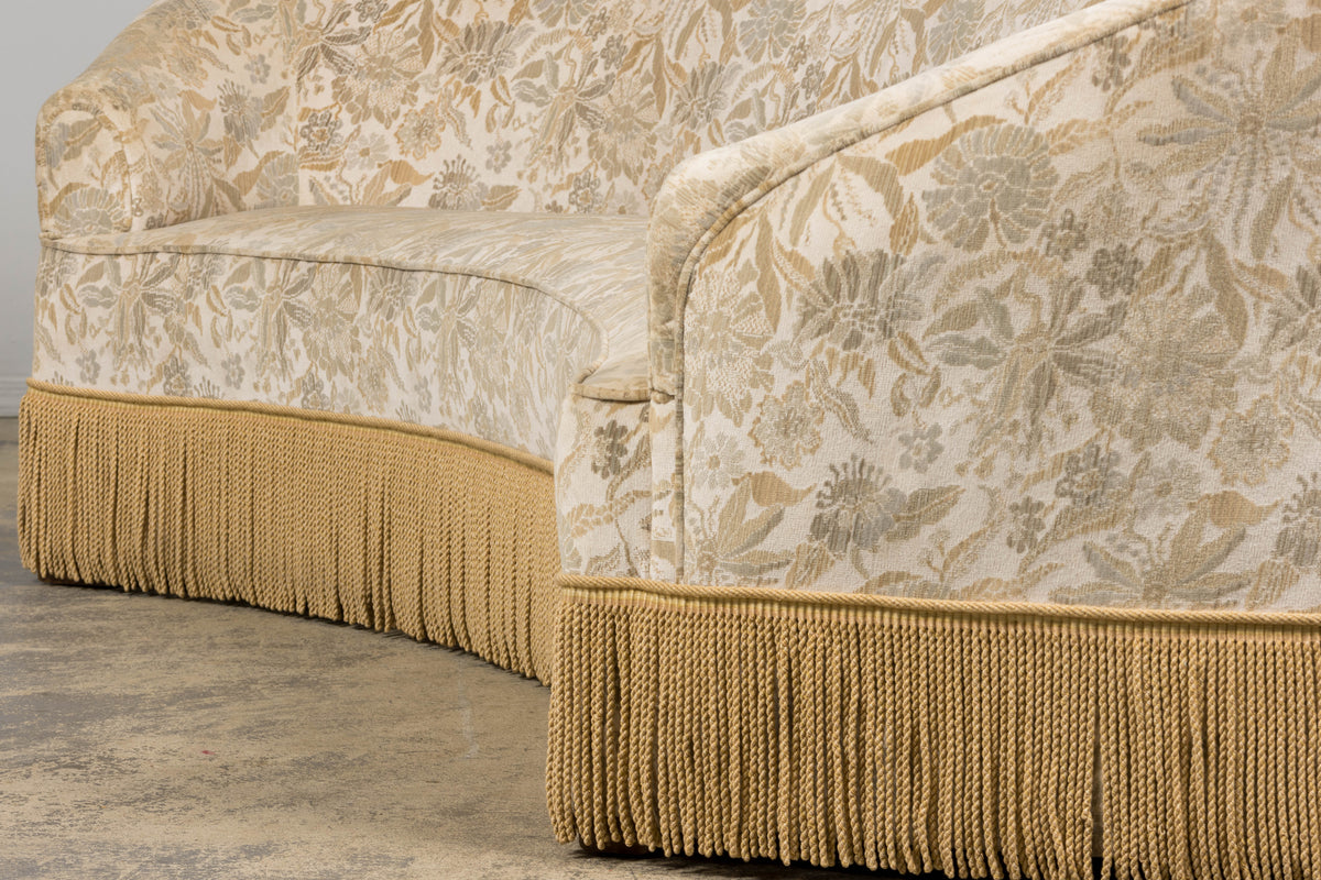 French Napoleon III Style Curved Sofa in Floral Jacquard Velvet