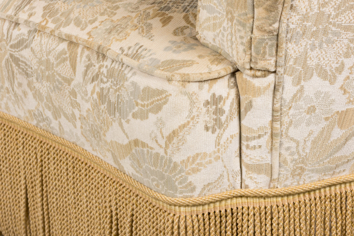 French Napoleon III Style Curved Sofa in Floral Jacquard Velvet