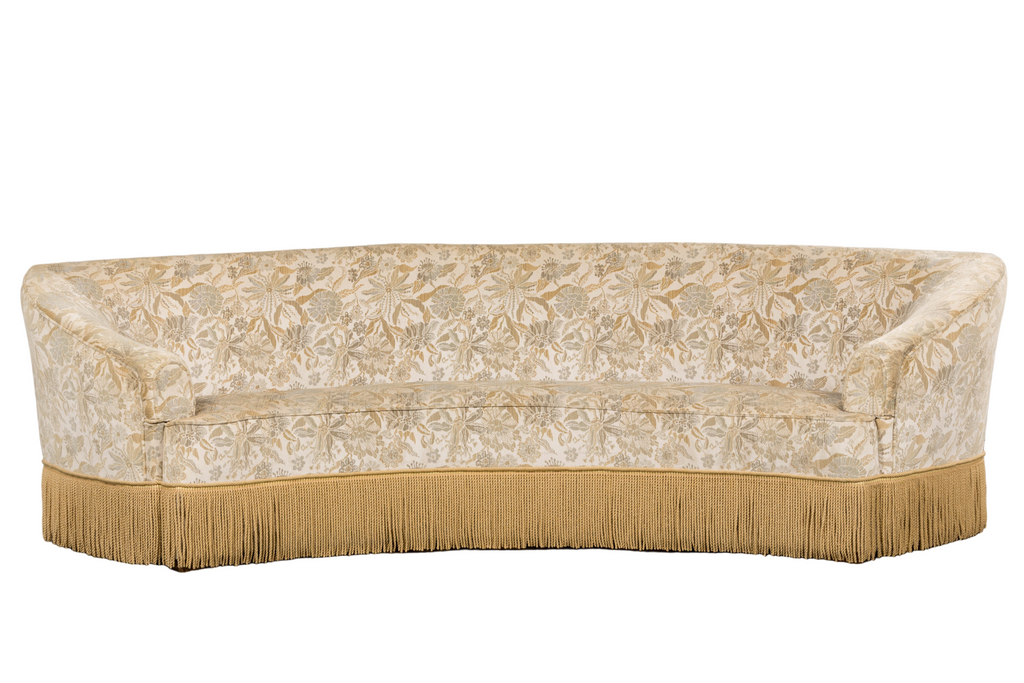 French Napoleon III Style Curved Sofa in Floral Jacquard Velvet