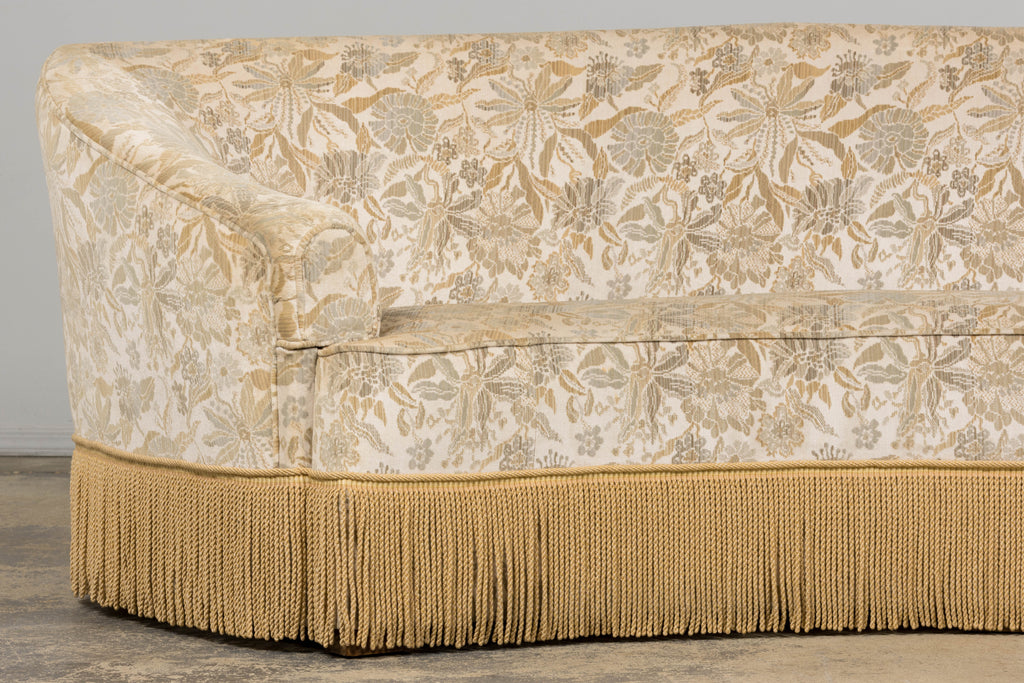 French Napoleon III Style Curved Sofa in Floral Jacquard Velvet
