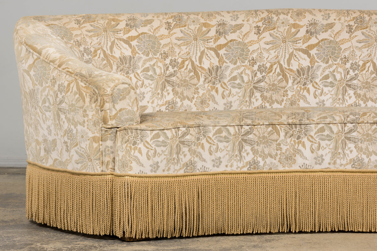French Napoleon III Style Curved Sofa in Floral Jacquard Velvet