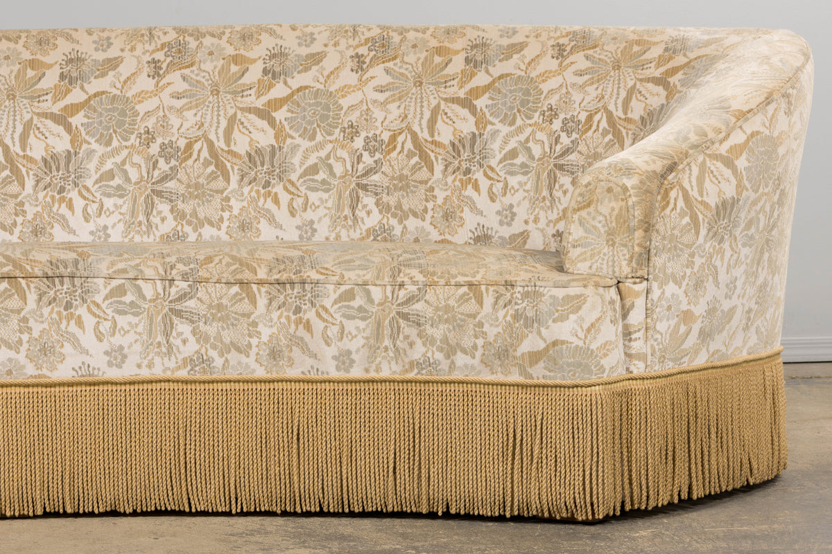 French Napoleon III Style Curved Sofa in Floral Jacquard Velvet