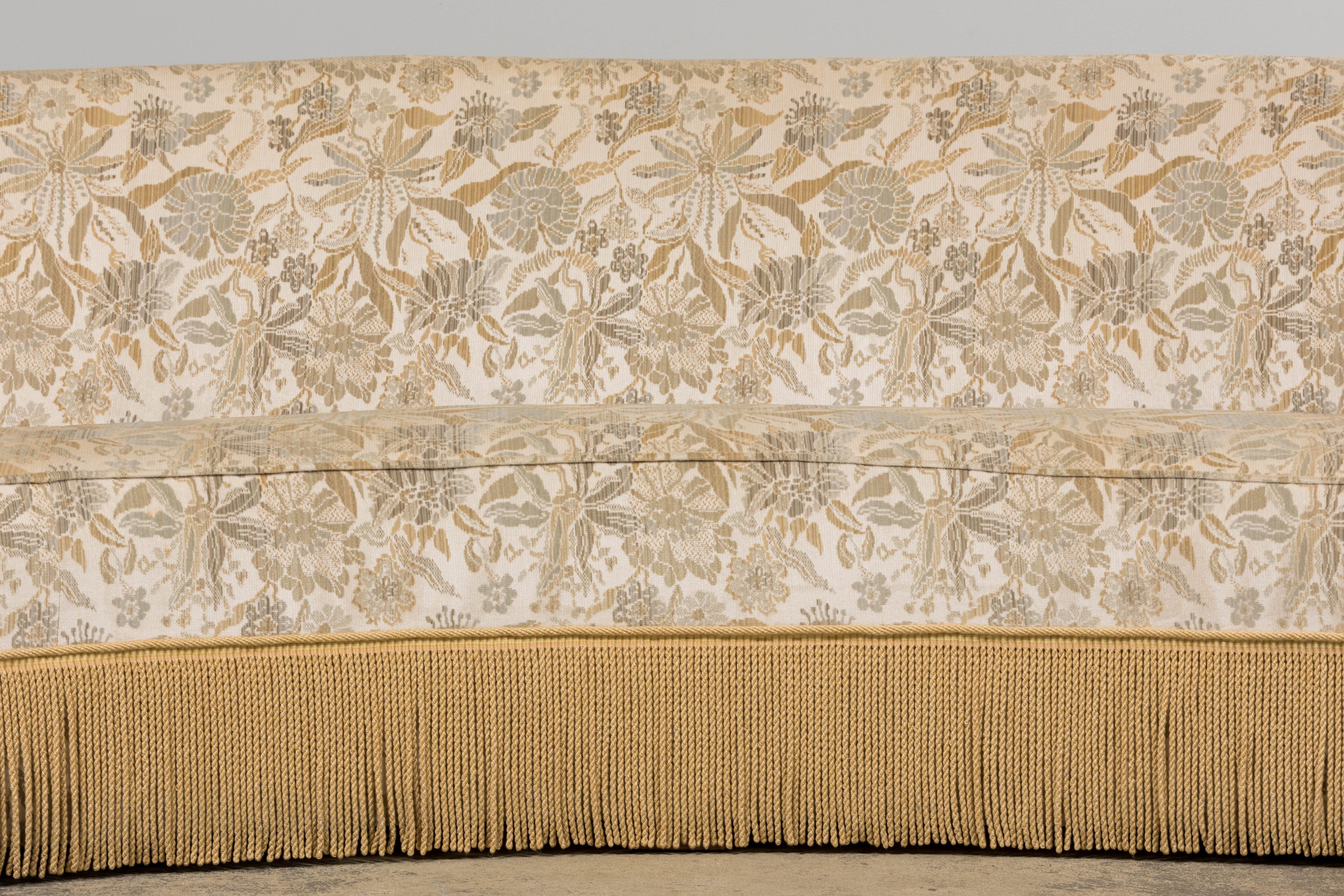 French Napoleon III Style Curved Sofa in Floral Jacquard Velvet