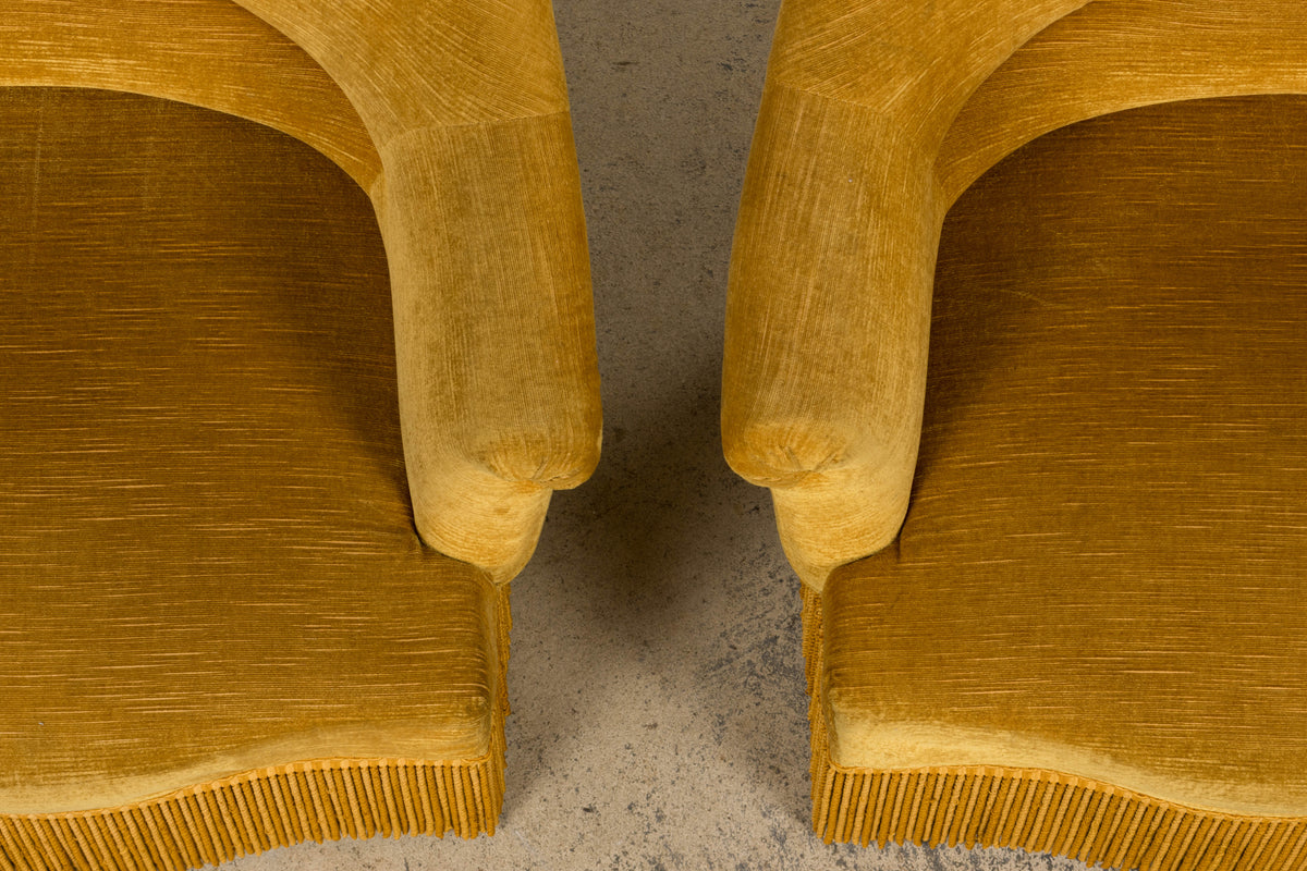 French Napoleon III Style Crapaud Armchairs in Golden Yellow Velvet - A Pair