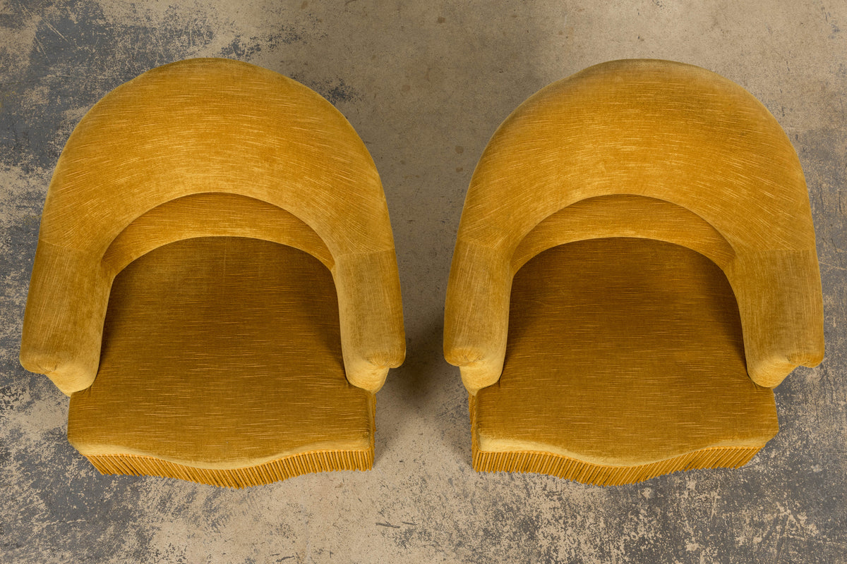 French Napoleon III Style Crapaud Armchairs in Golden Yellow Velvet - A Pair