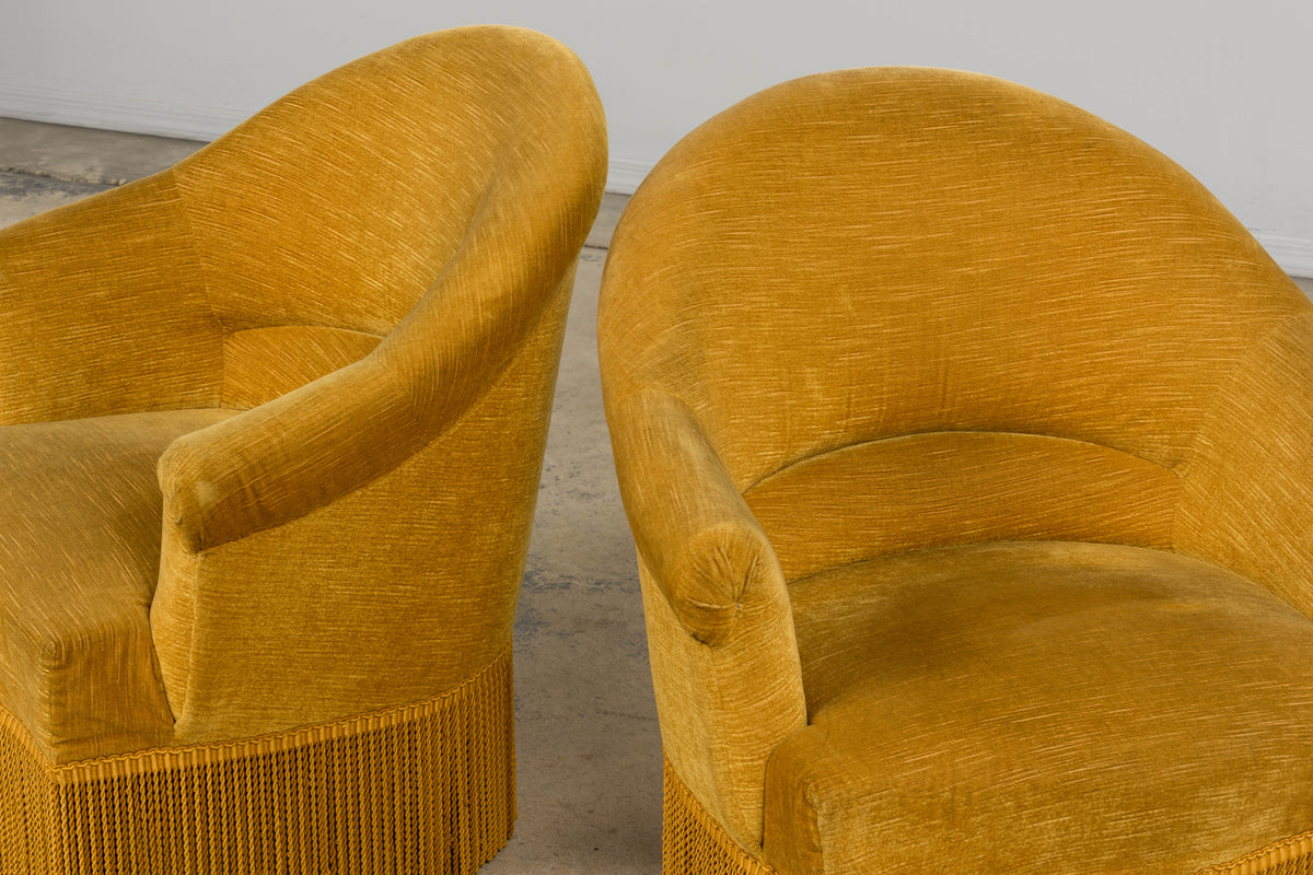 French Napoleon III Style Crapaud Armchairs in Golden Yellow Velvet - A Pair