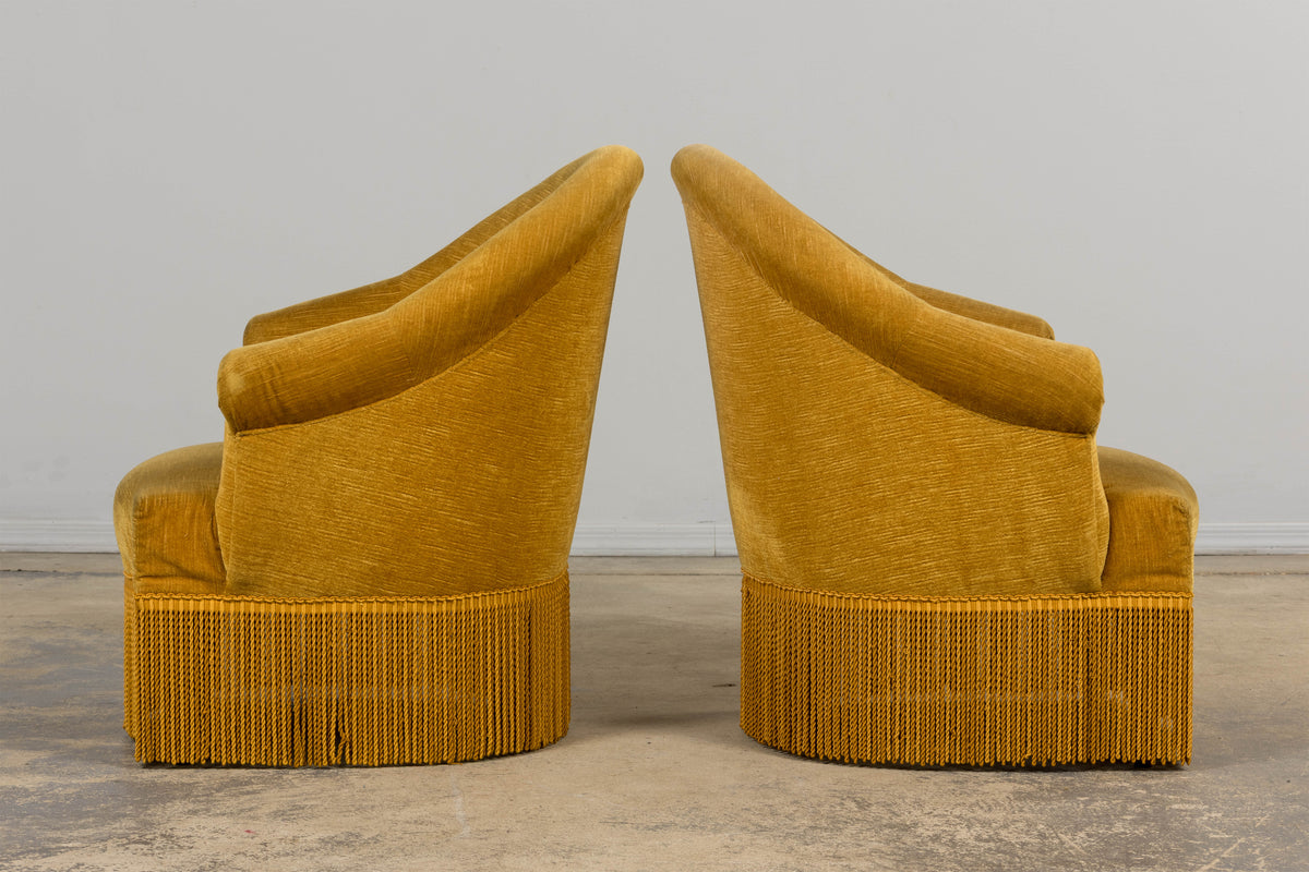 French Napoleon III Style Crapaud Armchairs in Golden Yellow Velvet - A Pair