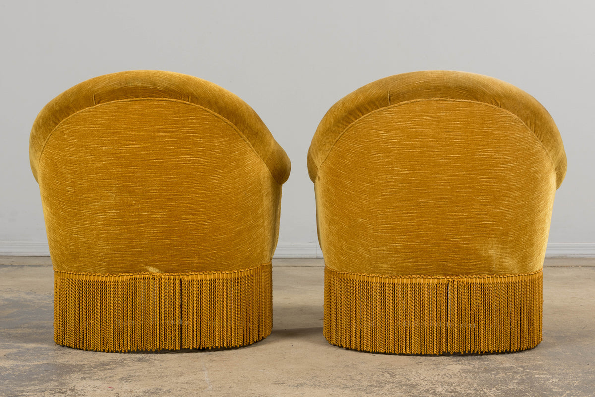 French Napoleon III Style Crapaud Armchairs in Golden Yellow Velvet - A Pair