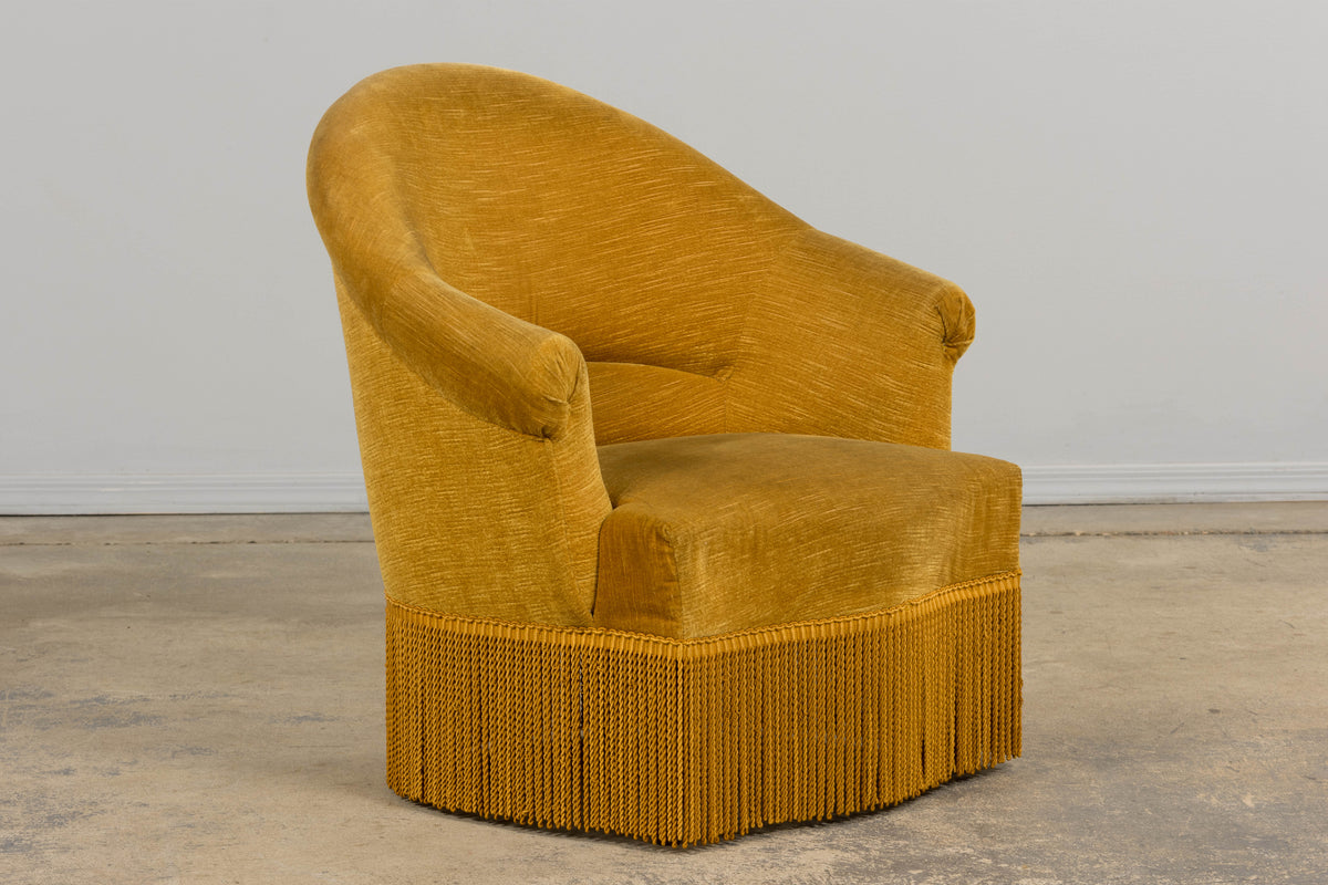 French Napoleon III Style Crapaud Armchairs in Golden Yellow Velvet - A Pair