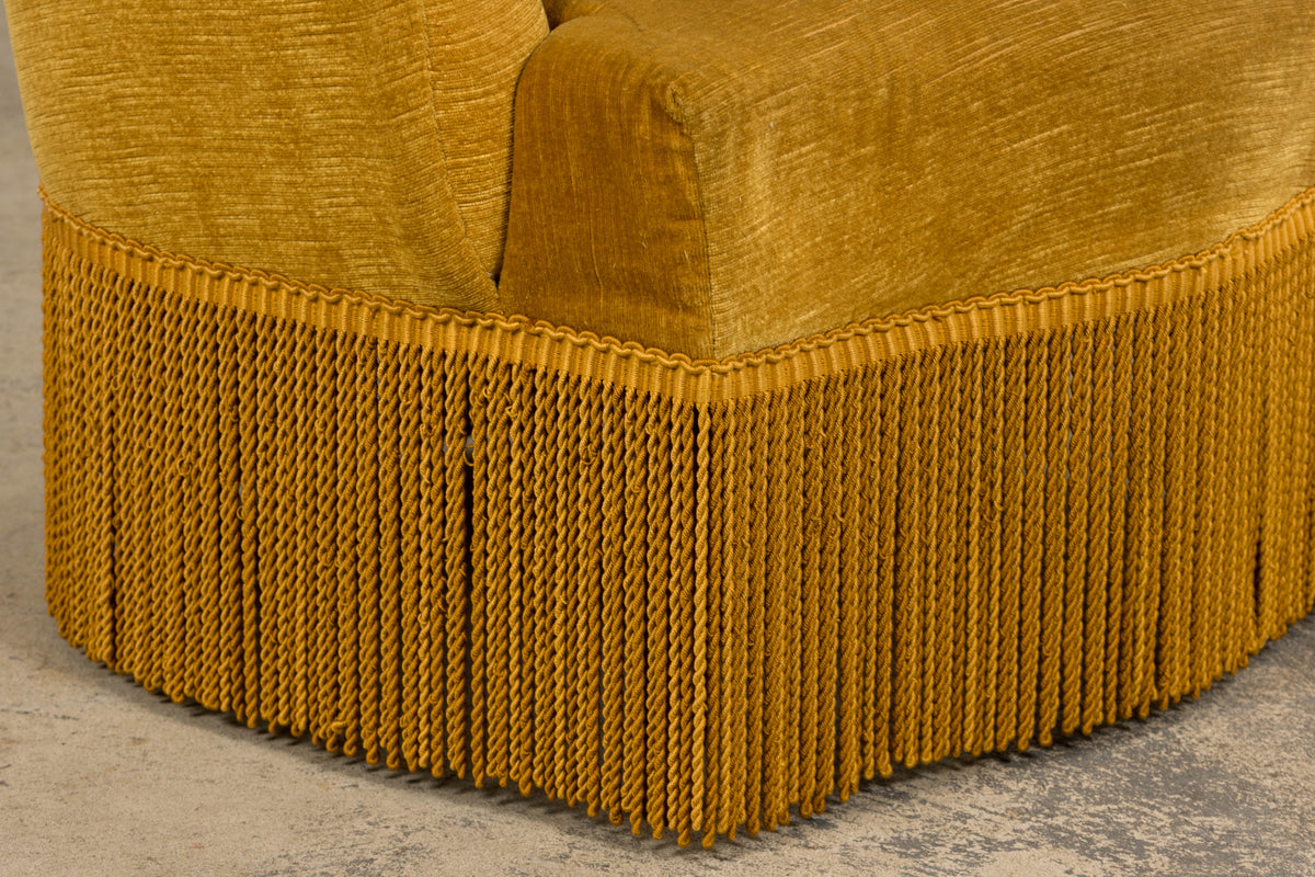French Napoleon III Style Crapaud Armchairs in Golden Yellow Velvet - A Pair