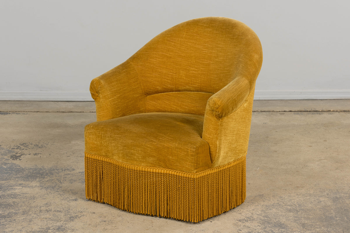 French Napoleon III Style Crapaud Armchairs in Golden Yellow Velvet - A Pair