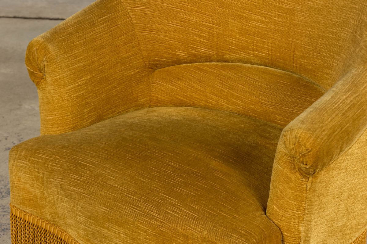 French Napoleon III Style Crapaud Armchairs in Golden Yellow Velvet - A Pair