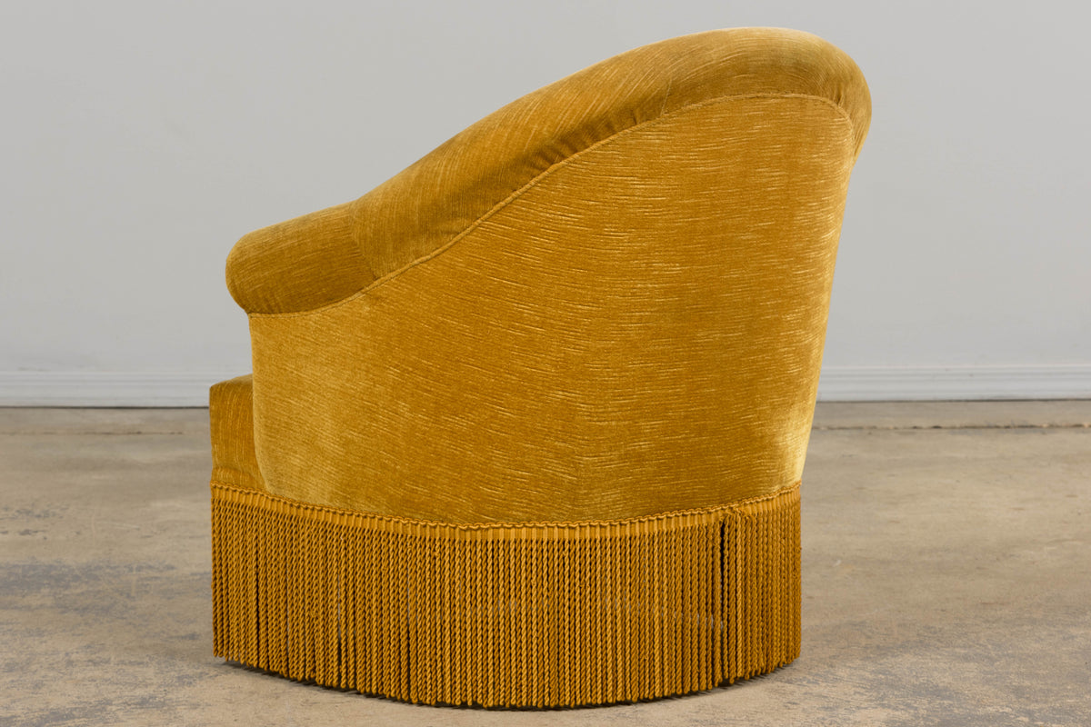 French Napoleon III Style Crapaud Armchairs in Golden Yellow Velvet - A Pair
