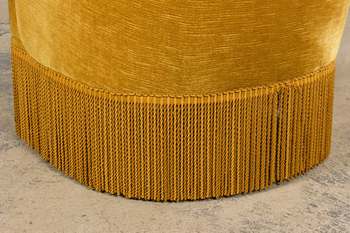 French Napoleon III Style Crapaud Armchairs in Golden Yellow Velvet - A Pair