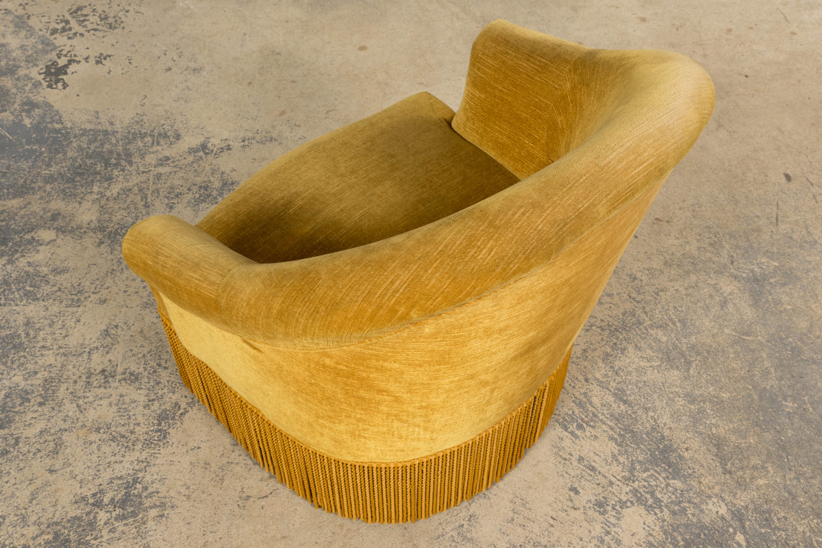 French Napoleon III Style Crapaud Armchairs in Golden Yellow Velvet - A Pair
