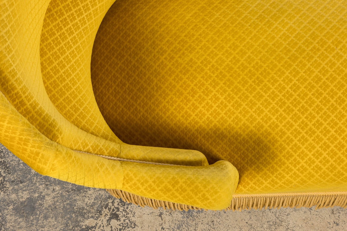 19th Century French Napoleon III Chaise Lounge in Golden Yellow Velvet