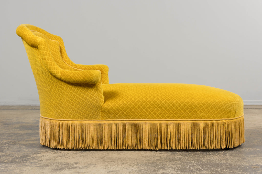 19th Century French Napoleon III Chaise Lounge in Golden Yellow Velvet