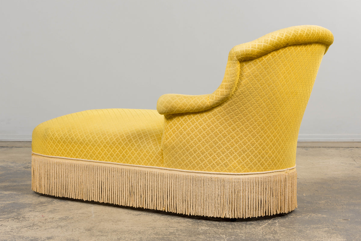 19th Century French Napoleon III Chaise Lounge in Golden Yellow Velvet