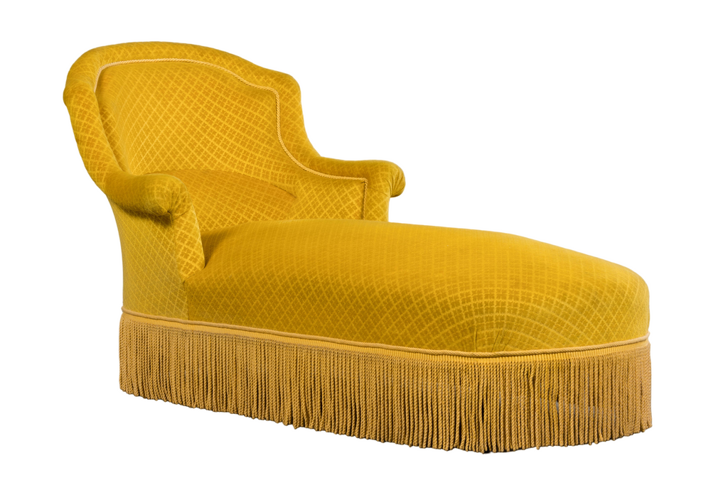19th Century French Napoleon III Chaise Lounge in Golden Yellow Velvet