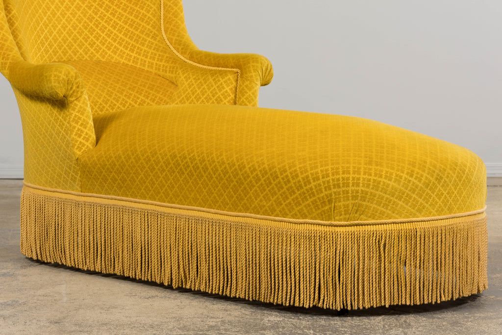19th Century French Napoleon III Chaise Lounge in Golden Yellow Velvet
