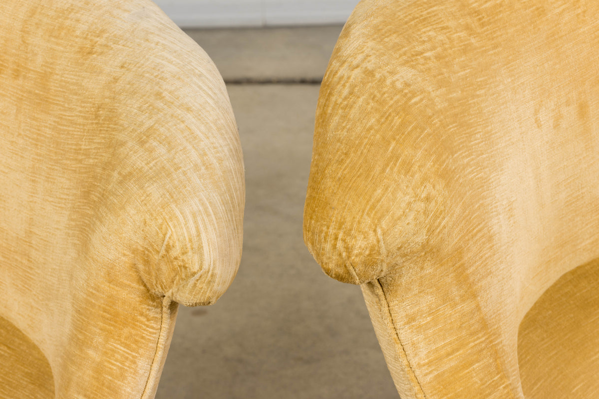 19th Century French Napoleon III Armchairs W/ Buttercream Ochre Velvet - A Pair