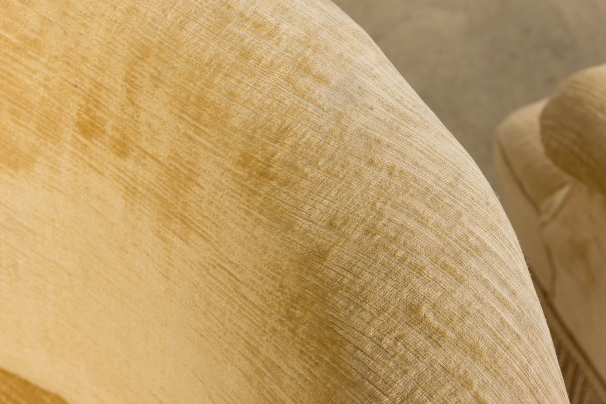 19th Century French Napoleon III Armchairs W/ Buttercream Ochre Velvet - A Pair