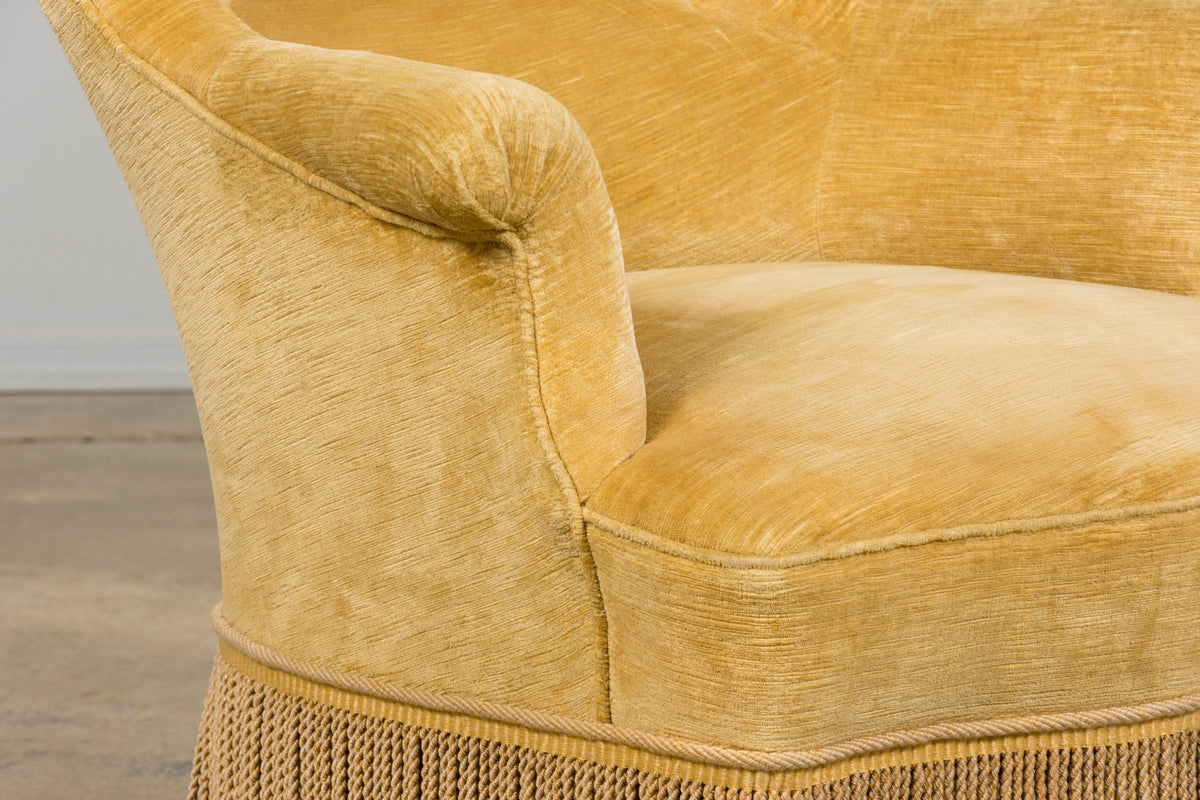 19th Century French Napoleon III Armchairs W/ Buttercream Ochre Velvet - A Pair