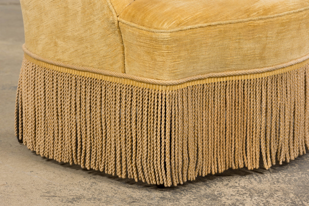 19th Century French Napoleon III Armchairs W/ Buttercream Ochre Velvet - A Pair