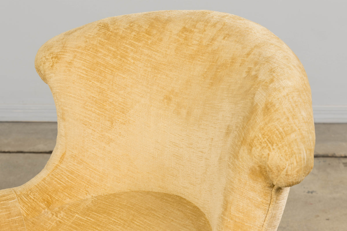 19th Century French Napoleon III Armchairs W/ Buttercream Ochre Velvet - A Pair