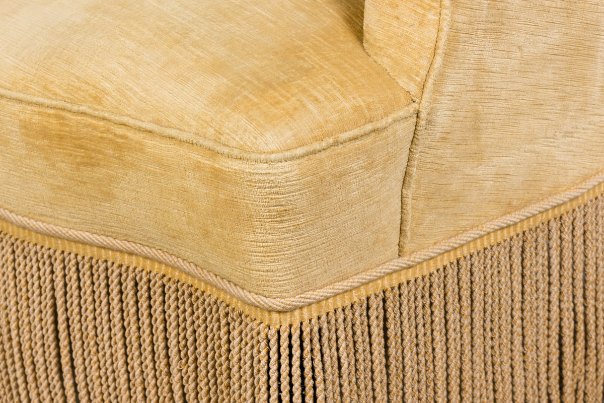 19th Century French Napoleon III Armchairs W/ Buttercream Ochre Velvet - A Pair