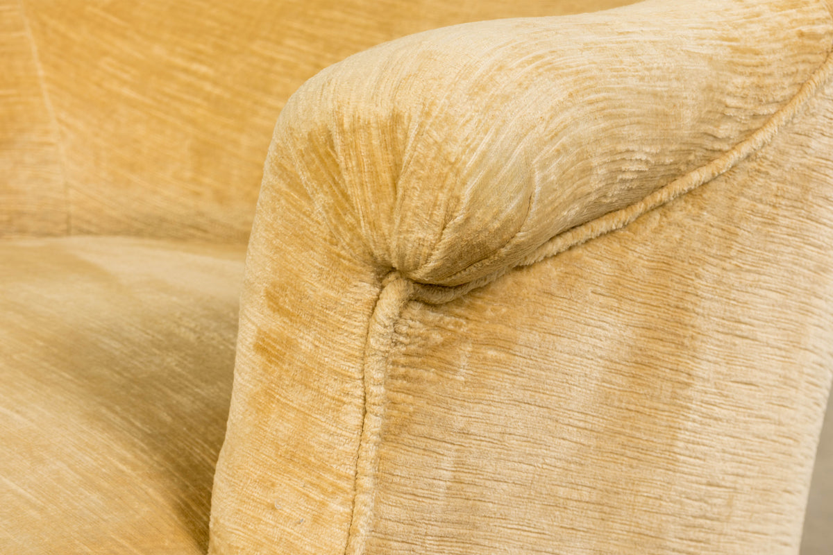 19th Century French Napoleon III Armchairs W/ Buttercream Ochre Velvet - A Pair