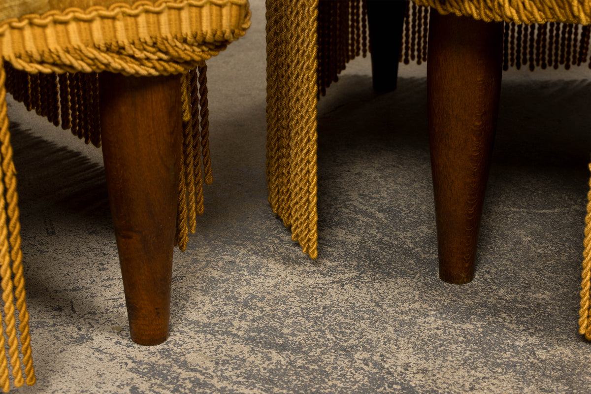 French Napoleon III Style Crapaud Armchairs in Golden Yellow Velvet - A Pair