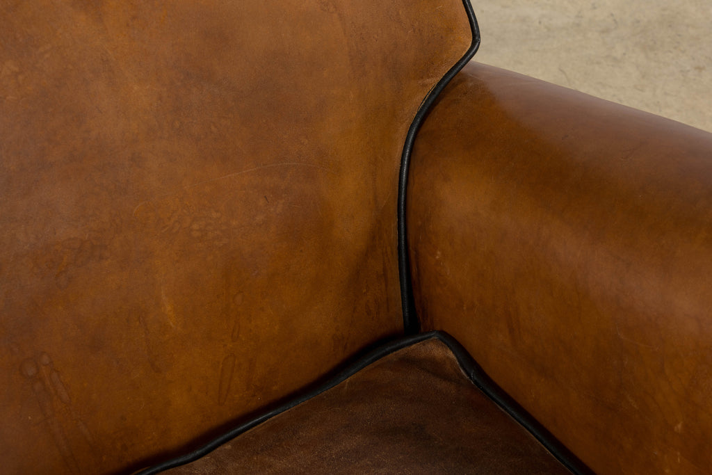 Antique French Louis XV Style Brown Leather Club Chairs - A Pair