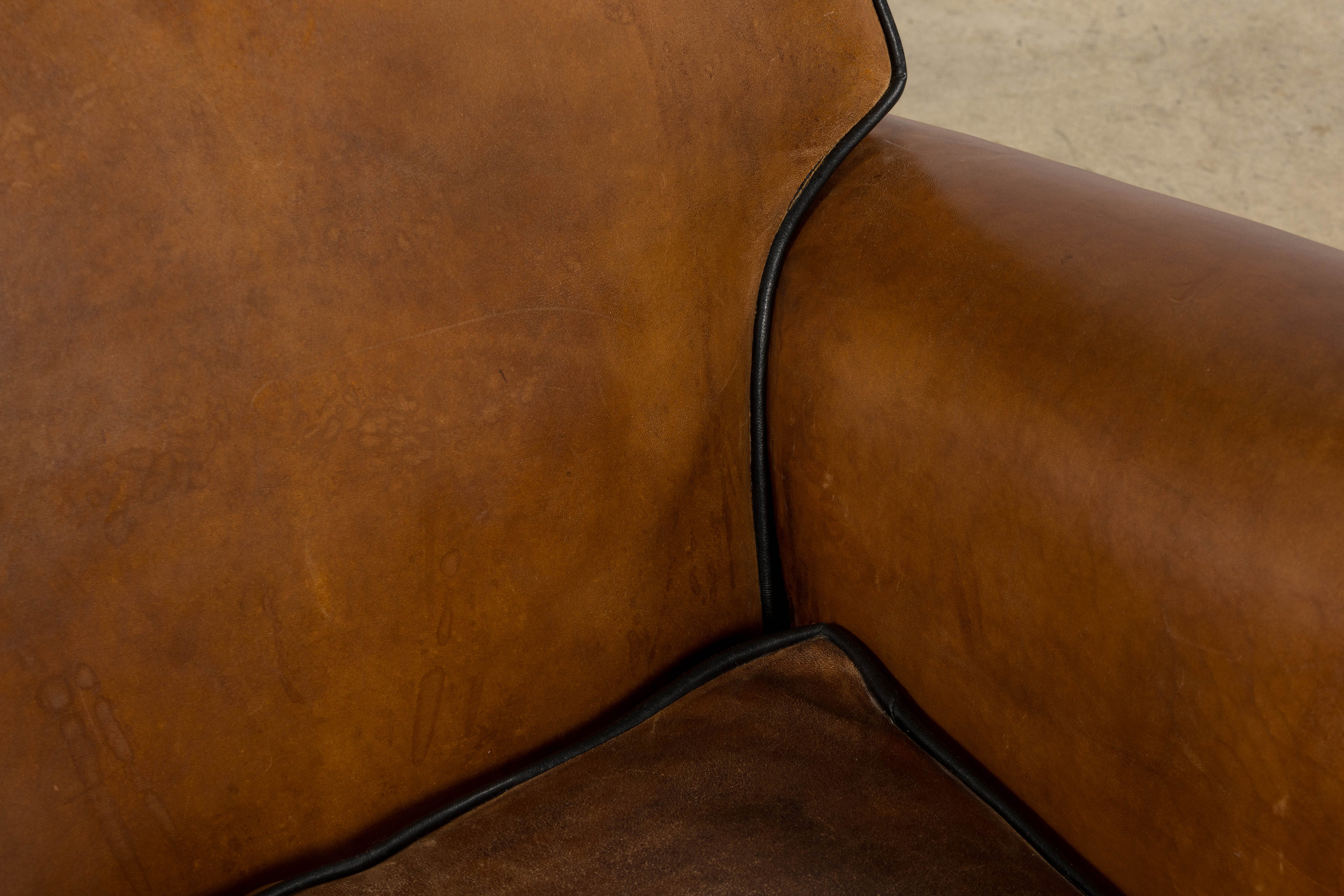 Antique French Louis XV Style Brown Leather Club Chairs - A Pair