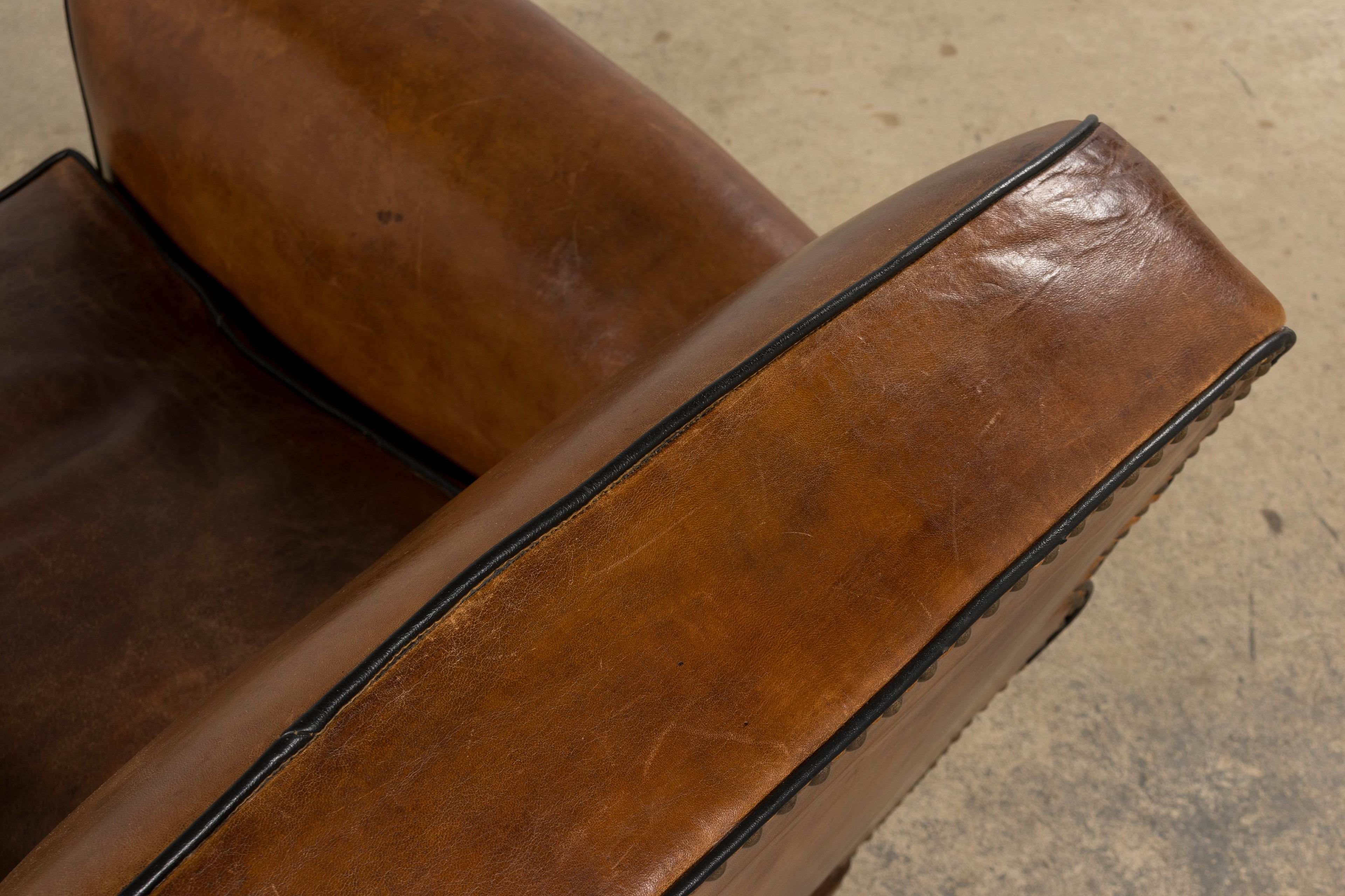 Antique French Louis XV Style Brown Leather Club Chairs - A Pair