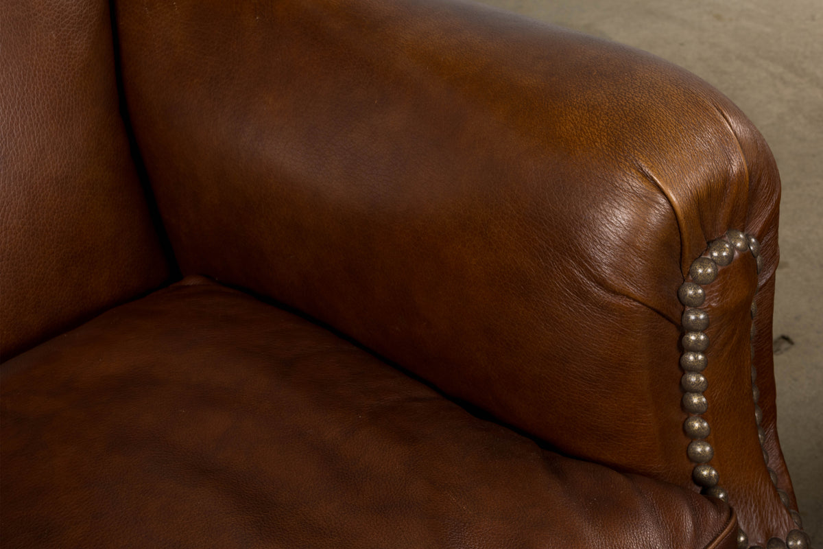 1930s French Art Deco Scalloped Back Club Chairs in Cognac Leather - A Pair