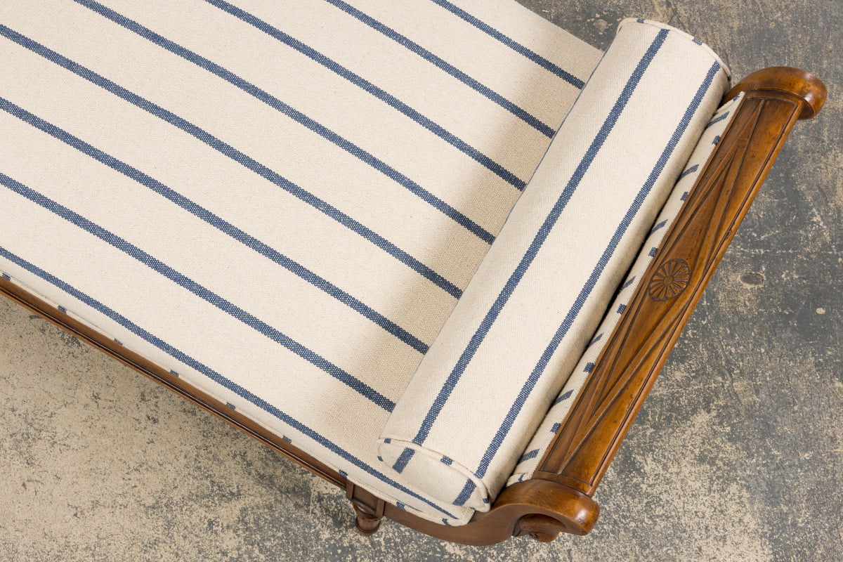 Early 19th Century French Empire Mahogany Recamier in Striped Jacquard