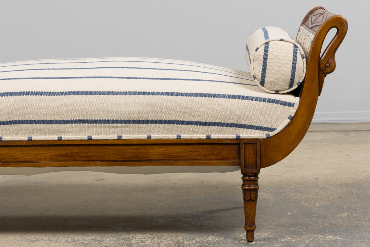 Early 19th Century French Empire Mahogany Recamier in Striped Jacquard