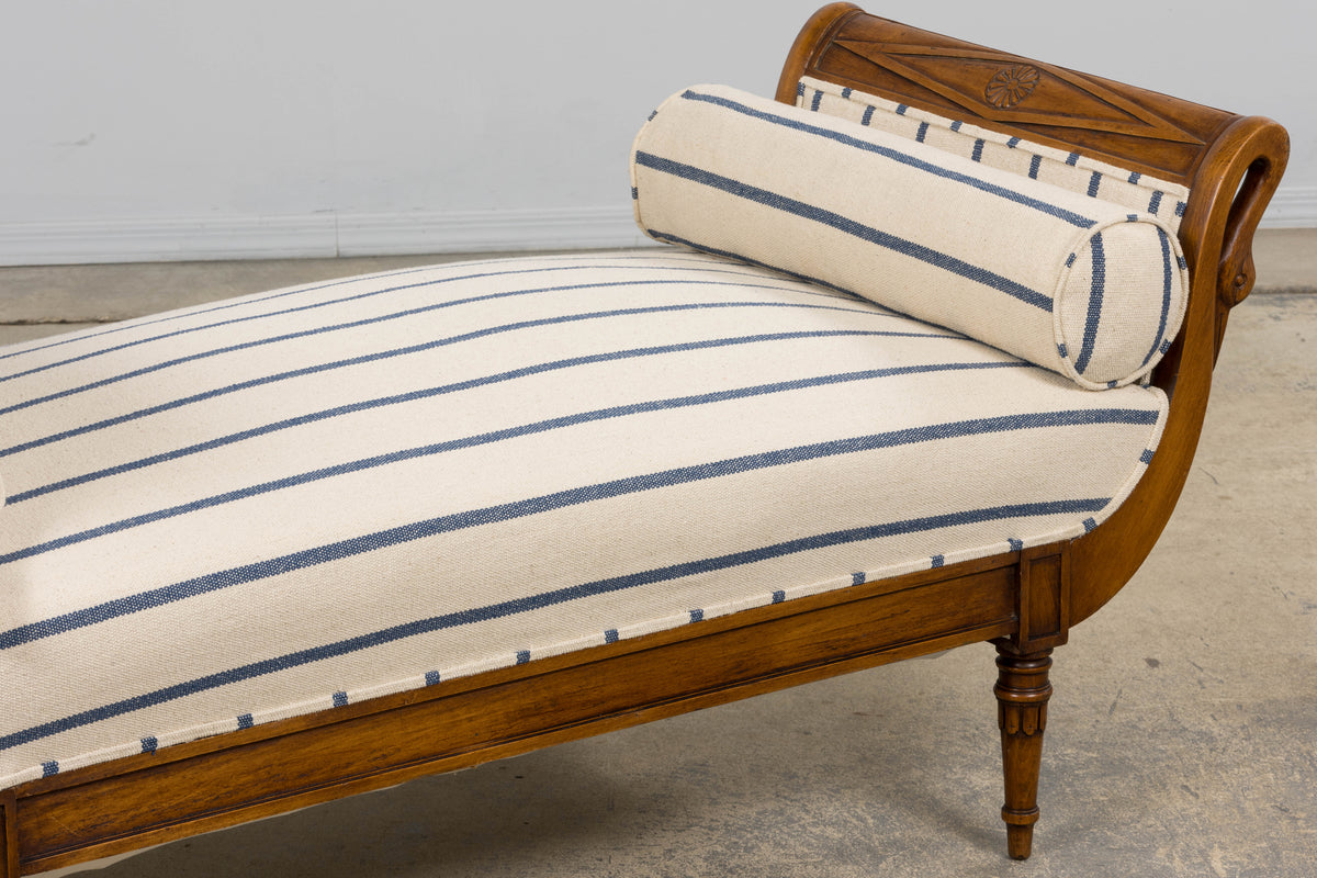 Early 19th Century French Empire Mahogany Recamier in Striped Jacquard