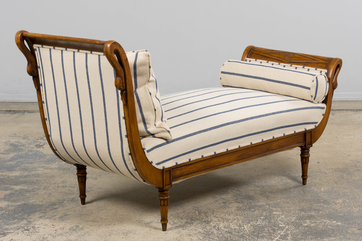 Early 19th Century French Empire Mahogany Recamier in Striped Jacquard