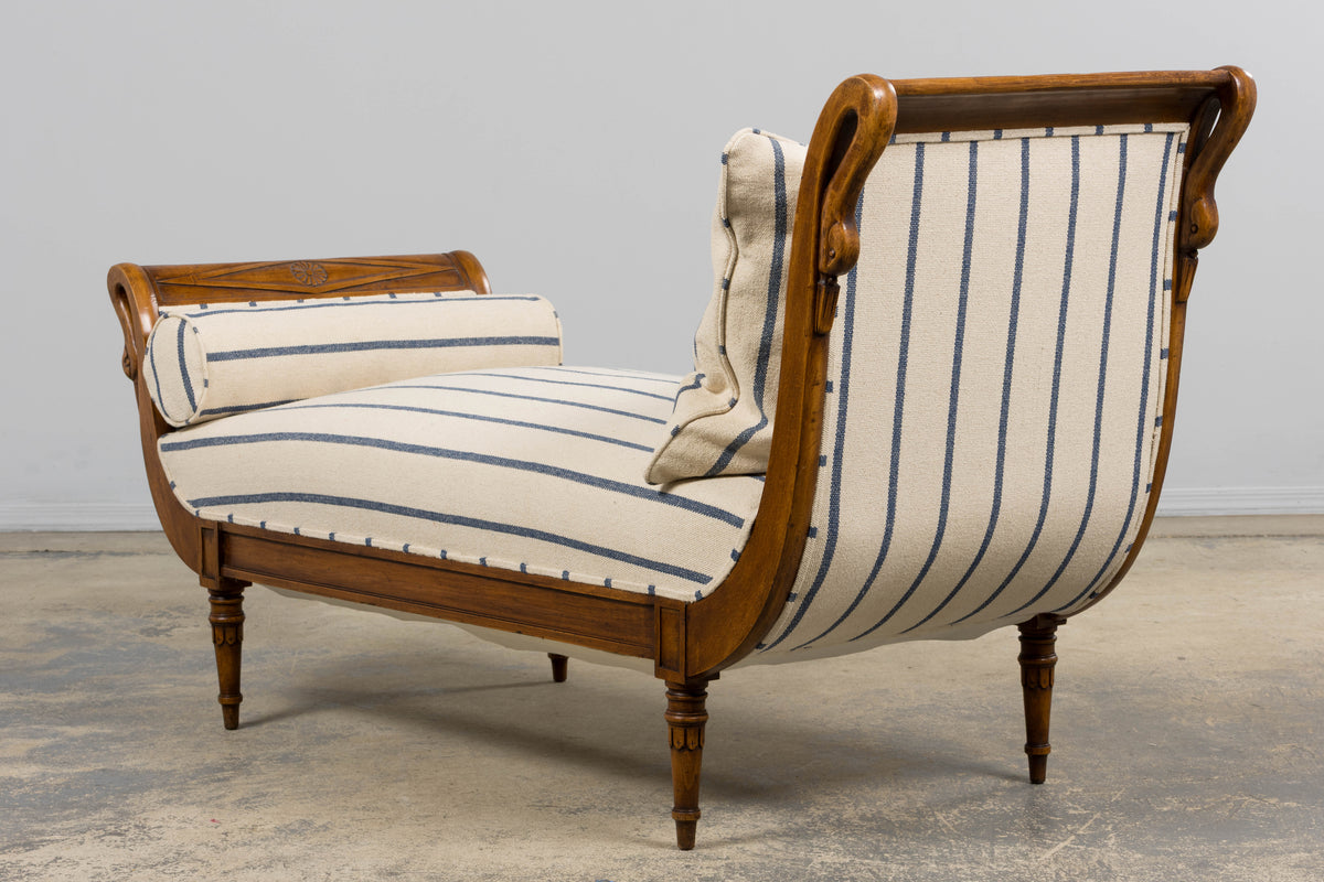 Early 19th Century French Empire Mahogany Recamier in Striped Jacquard