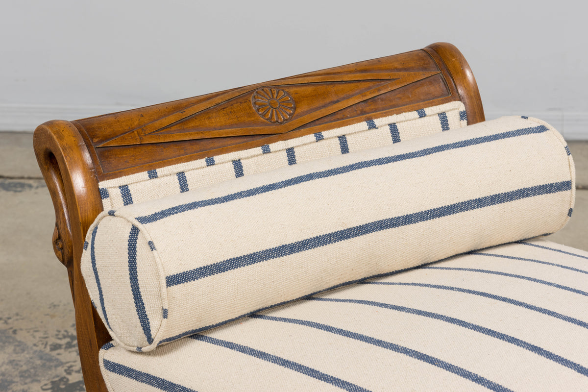 Early 19th Century French Empire Mahogany Recamier in Striped Jacquard
