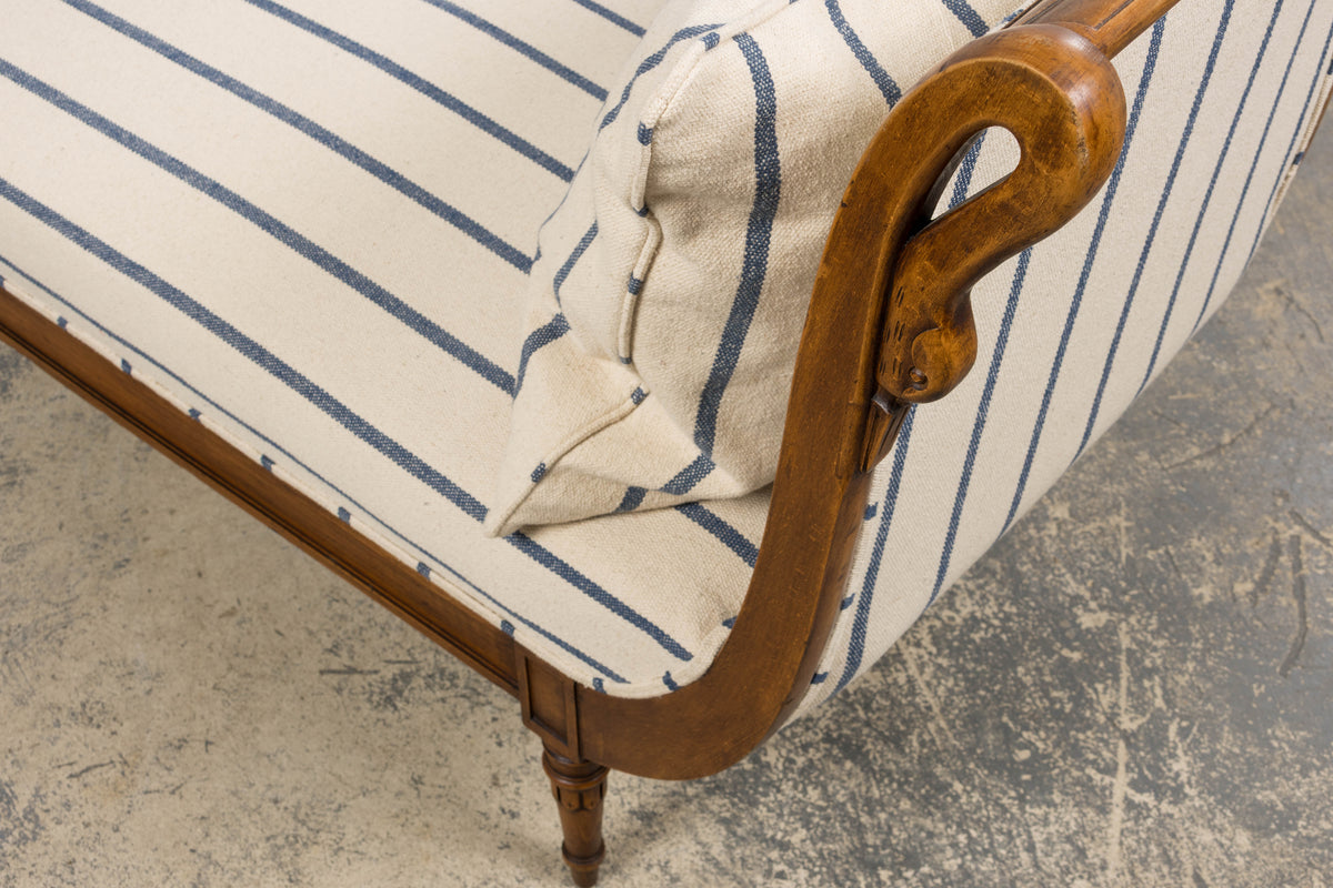 Early 19th Century French Empire Mahogany Recamier in Striped Jacquard