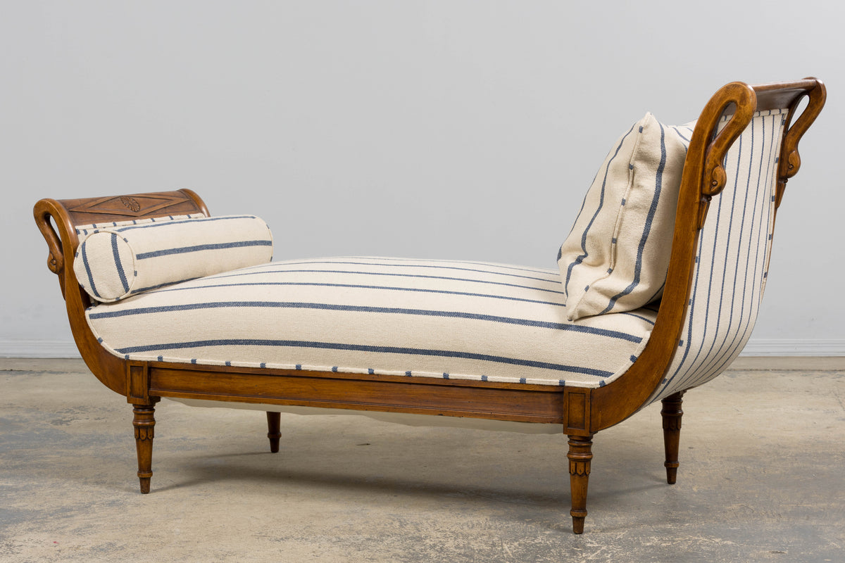 Early 19th Century French Empire Mahogany Recamier in Striped Jacquard