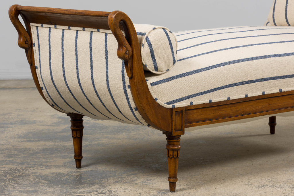 Early 19th Century French Empire Mahogany Recamier in Striped Jacquard