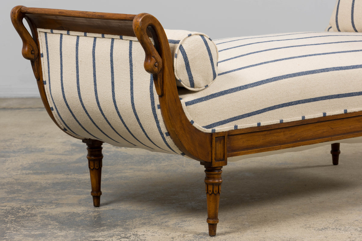 Early 19th Century French Empire Mahogany Recamier in Striped Jacquard