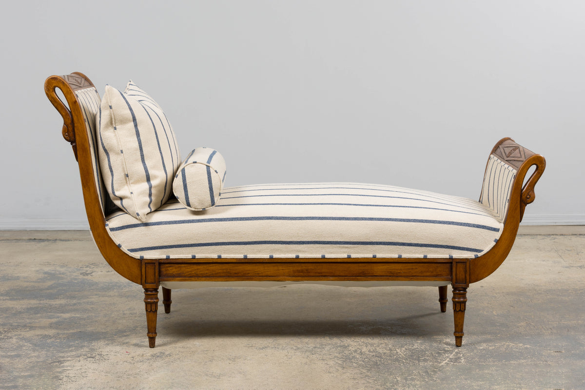 Early 19th Century French Empire Mahogany Recamier in Striped Jacquard