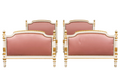 Mid-Century Louis XVI Twin Bed Frames, Pink Silk, Painted Wood, 1940