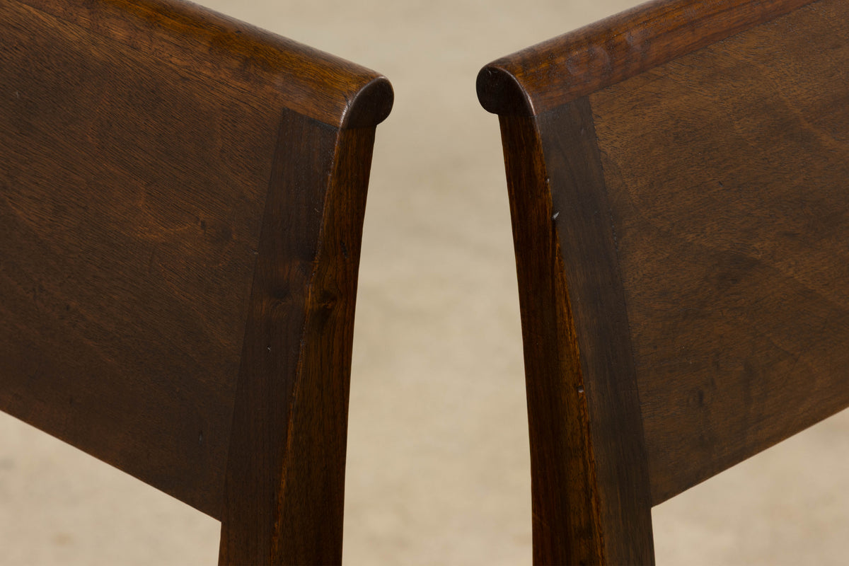 1930s French Art Deco Mahogany Side Chairs W/ Taupe Velvet - A Pair