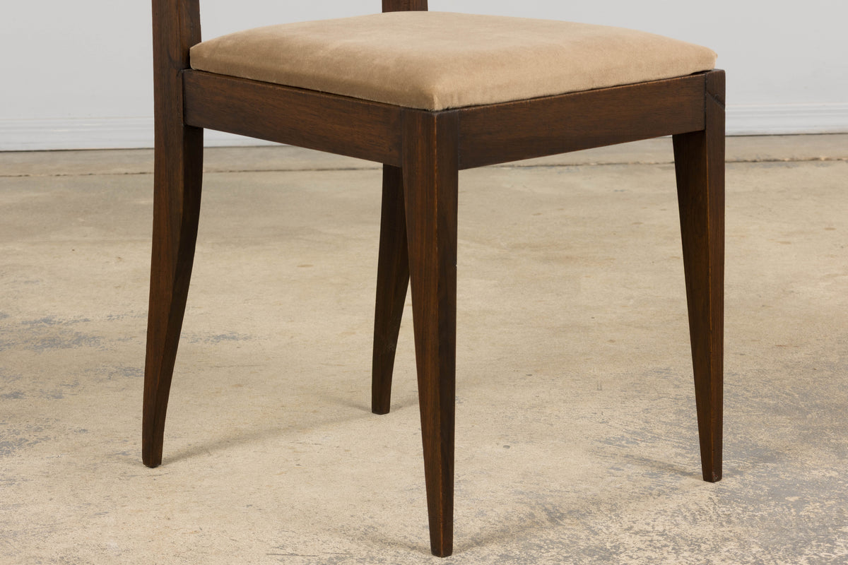 1930s French Art Deco Mahogany Side Chairs W/ Taupe Velvet - A Pair